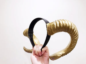 Gold Horn Demon Nymph Ram Horn Headdress Diablo Halloween Costume 【Nalumi】