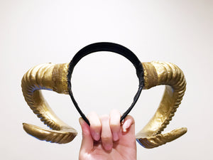 Gold Horn Demon Nymph Ram Horn Headdress Diablo Halloween Costume 【Nalumi】