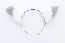 Load image into Gallery viewer, Cat side ears Kitty Head wear Gray Stitching White Furry Animal Headband Costume Bow Bells Halloween NALUMI