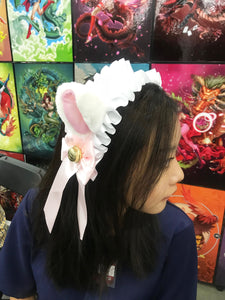 Cat Ears kitty headwear Furry White Pink White Ears Bells Maid Lolita Cute