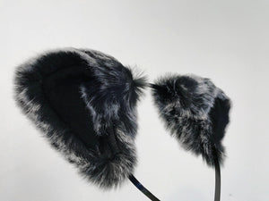 Cat ears Kitty Wolf Headwear Dark Grey Gray Furry Black Inside Animal Headband Costume NALUMI