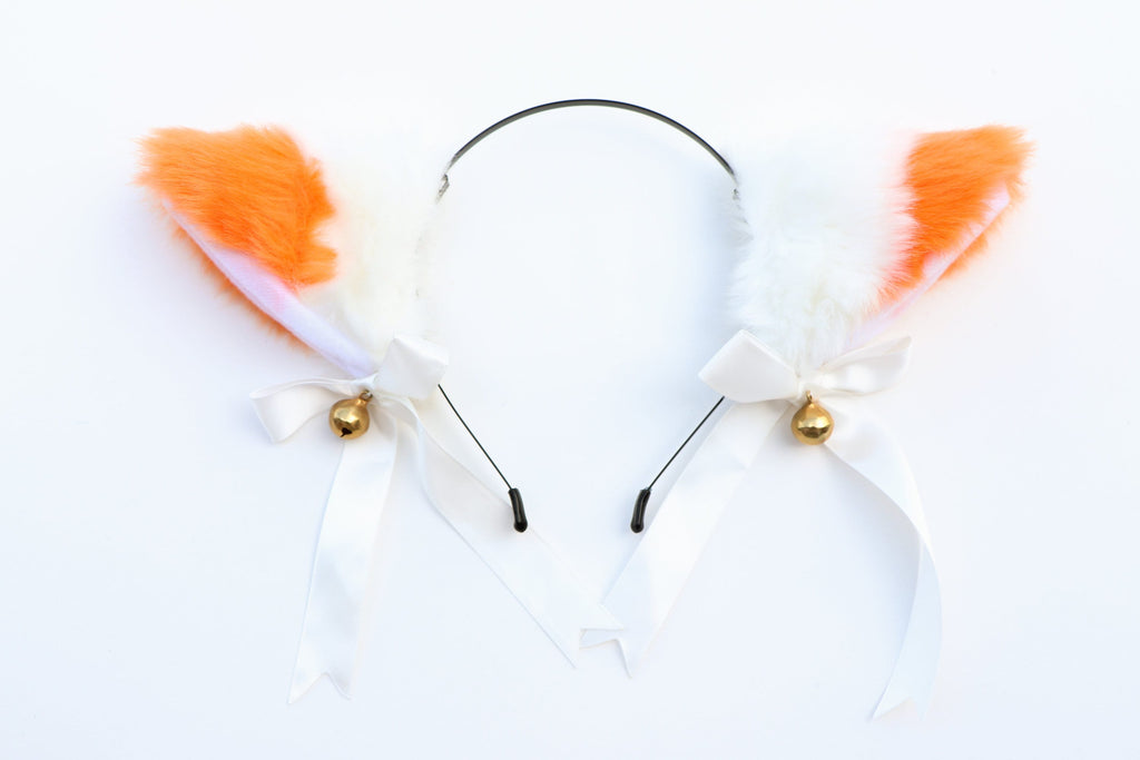 Cat side ears Kitty Head wear Orange Stitching White Furry Animal Headband Costume Bow Bells Halloween NALUMI
