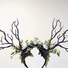 Load image into Gallery viewer, Black Branch Horn Flowers  Nymph Forest Horn Headdress Headwear Antlers Blue Green Halloween Costume【NALUMI】