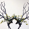 Black Forest Nymph Antler Headdress – Handmade Floral Deer Antler Crown in Dark Blue & Green for Halloween Costumes【NALUMI】
