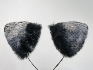 Cat ears Kitty Wolf Headwear Dark Grey Gray Furry Black Inside Animal Headband Costume NALUMI