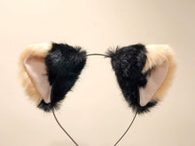 Load image into Gallery viewer, Cat ears Kitty Wolf Headwear Beige Light Khaki Yellow Brown Stitching Black Furry White inside Animal Headband Costume NALUMI