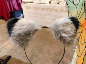 Cat ears Raccoon Kitty Wolf Headwear Grey Stitching Black Furry Grey fur inside Animal Headband Costume