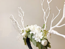 Load image into Gallery viewer, Warm White Branch Horn Demon Nymph Horn Headdress Antlers Hydrangea White Rose Flowers