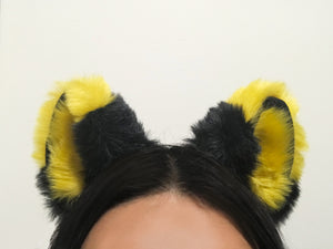 Big Cat ears Kitty Wolf Pikachu Headwear Yellow Stitching Black Furry Yellow inside Animal Headband Costume NALUMI