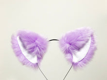 Load image into Gallery viewer, Big Cat ears Kitty Headwear Light Purple Furry White Inside Animal Headband Costume Bow Bells【NALUMI】