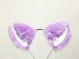 Big Cat ears Kitty Headwear Light Purple Furry White Inside Animal Headband Costume Bow Bells【NALUMI】