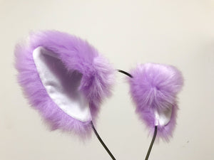 Big Cat ears Kitty Headwear Light Purple Furry White Inside Animal Headband Costume Bow Bells【NALUMI】