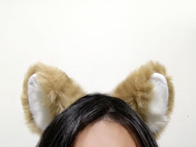 Load image into Gallery viewer, Big Cat ears Kitty Fox Headwear Tan Khaki Soft Furry White Fur inside Animal Headband Costume Bow Bells【NALUMI】