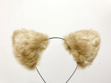 Load image into Gallery viewer, Big Cat ears Kitty Fox Headwear Tan Khaki Soft Furry White Fur inside Animal Headband Costume Bow Bells【NALUMI】