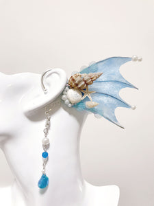 Blue Mermaid Earring Sea Shell Fairy Ears Elven Ears Earcuffs cosplay fantasy decoration Nature Fish Fin photography【NALUMI】