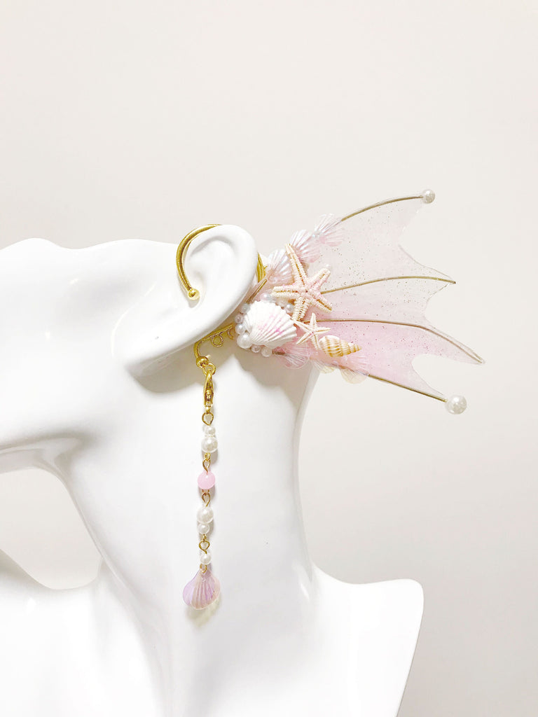Pink Mermaid Earring Sea Shell Fairy Ears Elven Ears Earcuffs cosplay fantasy decoration Nature Fish Fin photography【NALUMI】