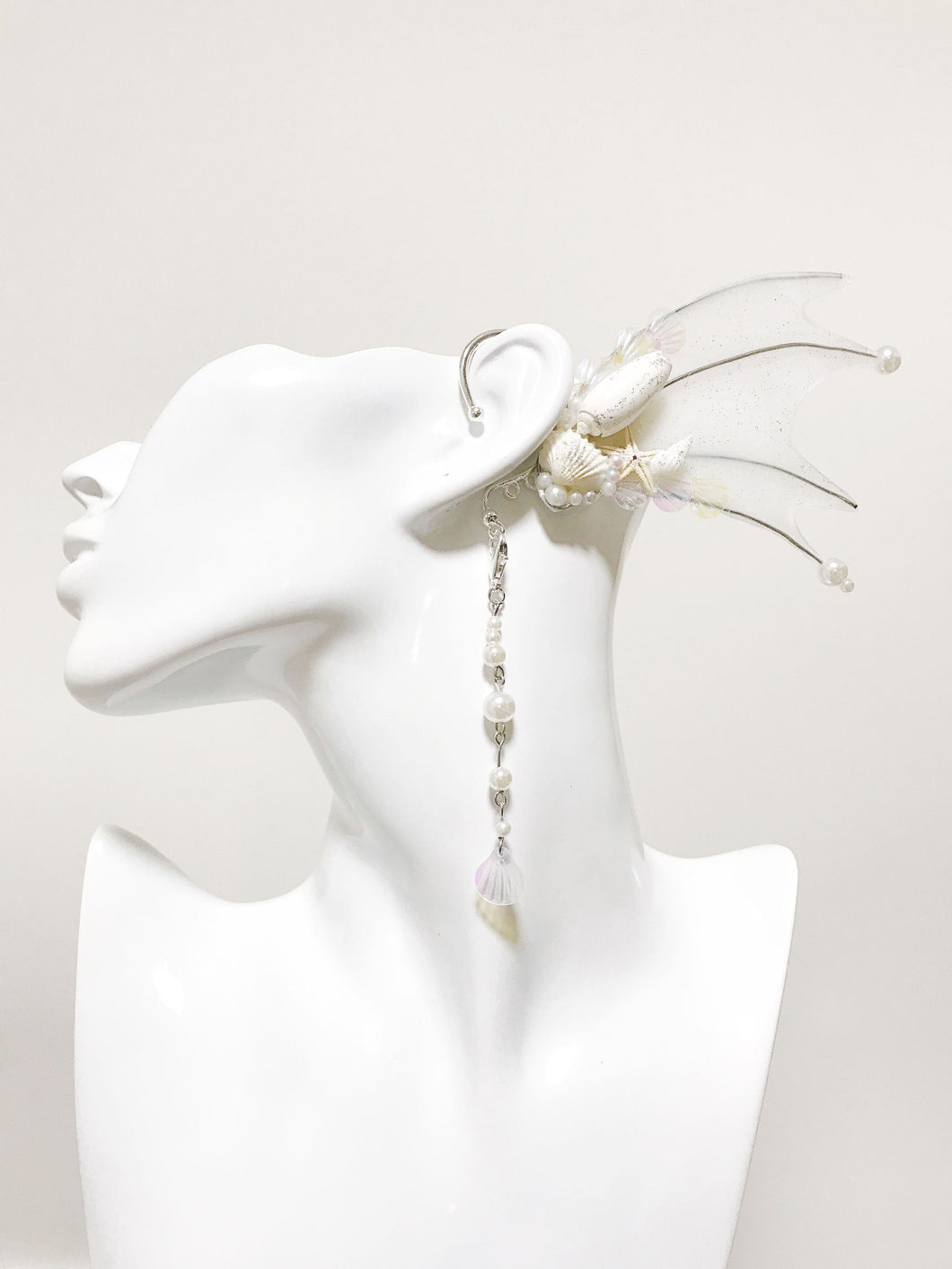 Silver White Mermaid Earring Sea Shell Fairy Ears Elven Ears Earcuffs cosplay fantasy decoration Nature Fish Fin photography【NALUMI】