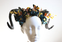 Load image into Gallery viewer, GOAT HORNS HEADDRESS - Flower Head Piece - Ram Horns Headpiece - Unique Head Piece - Forest Headdress - Head Piece Festival