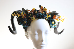 GOAT HORNS HEADDRESS - Flower Head Piece - Ram Horns Headpiece - Unique Head Piece - Forest Headdress - Head Piece Festival