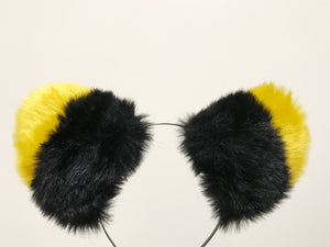 Big Cat ears Kitty Wolf Pikachu Headwear Yellow Stitching Black Furry Yellow inside Animal Headband Costume NALUMI