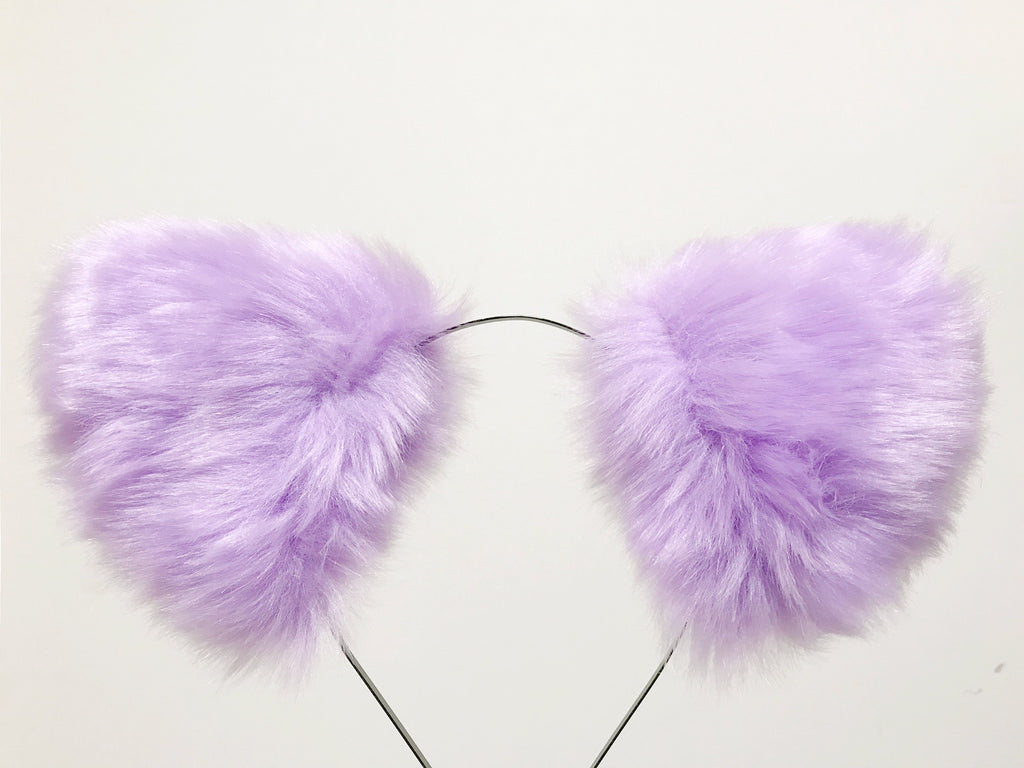 Big Cat ears Kitty Headwear Light Purple Furry White Inside Animal Headband Costume Bow Bells【NALUMI】
