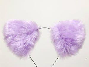 Big Cat ears Kitty Headwear Light Purple Furry White Inside Animal Headband Costume Bow Bells【NALUMI】