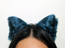 Load image into Gallery viewer, Cat ears Kitty Wolf Headwear Soft Bright Glossy Dark Blue Furry Black inside Animal Headband Costume【NALUMI】