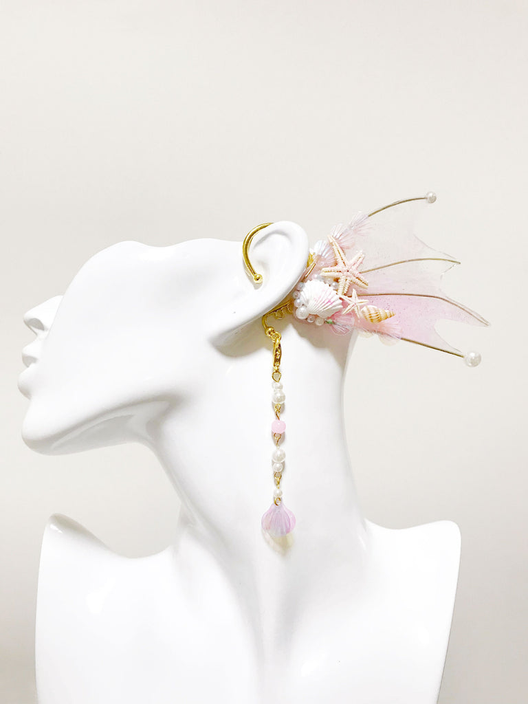 Pink Mermaid Earring Sea Shell Fairy Ears Elven Ears Earcuffs cosplay fantasy decoration Nature Fish Fin photography【NALUMI】