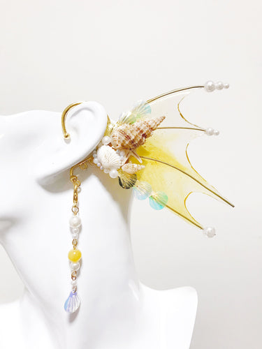 Gold Yellow Mermaid Earring Sea Shell Fairy Ears Elven Ears Earcuffs cosplay fantasy decoration Nature Fish Fin photography【NALUMI】