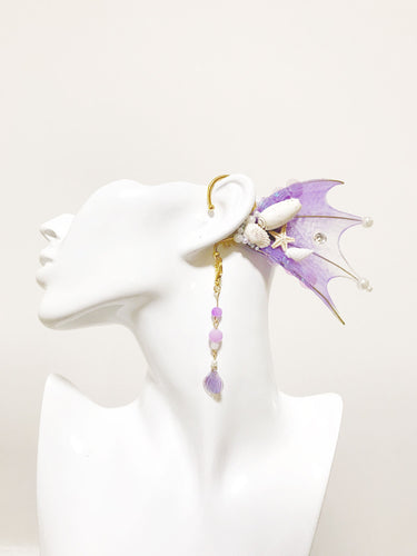 Purple Mermaid Earring Sea Shell Fairy Ears Elven Ears Earcuffs cosplay fantasy decoration Nature Fish Fin photography【NALUMI】