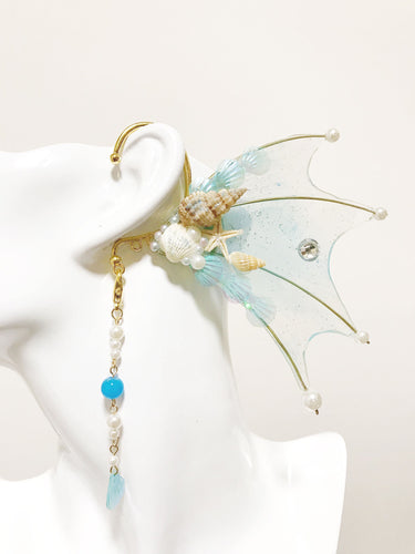 Light Blue Lake Sky Mermaid Earring Sea Shell Fairy Ears Elven Ears Earcuffs cosplay fantasy decoration Nature Fish Fin photography【NALUMI】