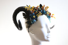 Load image into Gallery viewer, GOAT HORNS HEADDRESS - Flower Head Piece - Ram Horns Headpiece - Unique Head Piece - Forest Headdress - Head Piece Festival