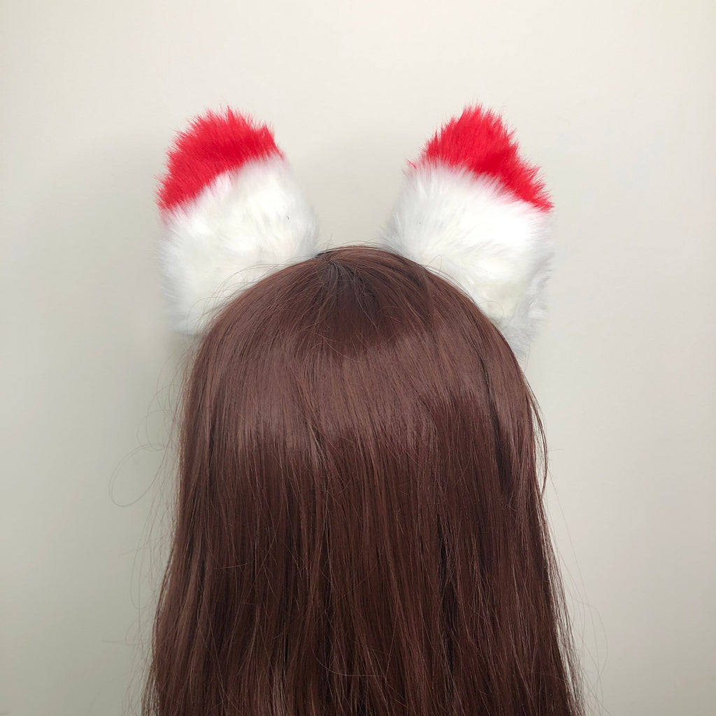 Cat ears Kitty Headwear White/Red Furry Animal Headband Costume Fox Ears