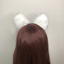 Load image into Gallery viewer, Cat ears Kitty Headwear White Furry Pink White Fur inside Animal Headband Costume Bow Bells