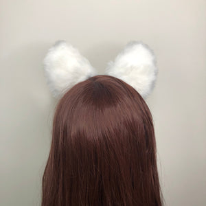 Cat ears Kitty Headwear White Furry Pink White Fur inside Animal Headband Costume Bow Bells