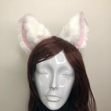 Load image into Gallery viewer, Cat ears Kitty Headwear White Furry Pink White Fur inside Animal Headband Costume Bow Bells