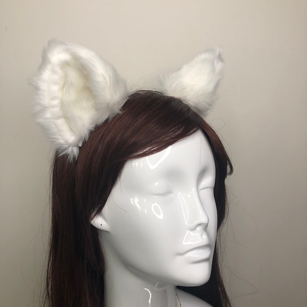 Cat ears Kitty Headwear White Furry White Fur inside Animal Headband Costume Bow Bells