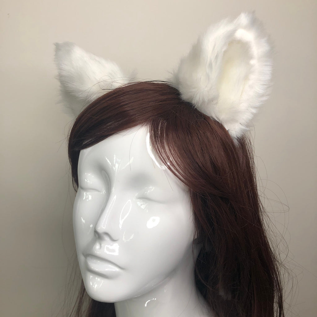Cat ears Kitty Headwear White Furry White Fur inside Animal Headband Costume Bow Bells