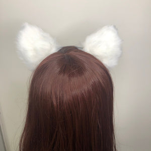 Cat ears Kitty Headwear White Furry White Fur inside Animal Headband Costume Bow Bells