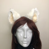 Big Cat ears Kitty Headwear White Furry Beige Fur inside Animal Headband Costume Bow Bells