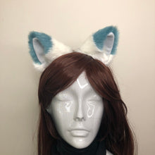 Load image into Gallery viewer, Big Cat ears Kitty Headwear White Furry Indigo on Top White Fur inside Animal Headband Costume