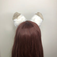 Load image into Gallery viewer, Big Cat ears Kitty Fox Headwear White Furry Light Brown Top Pink and Soft White Fur inside Animal Headband Costume