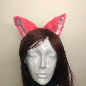 Cat ears Kitty Headwear Pink Furry Light Pink inside Animal Headband Costume Bow Bells