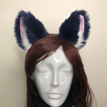 Load image into Gallery viewer, Big Cat ears Kitty Fox Headwear Dark Blue Furry Pink Soft White Fur inside Animal Headband Costume