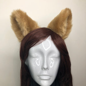 Big Cat ears Kitty Fox Headwear Light Brown Soft Furry Thick Fur inside Animal Headband Costume