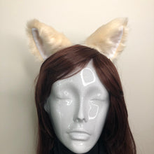 Load image into Gallery viewer, Cat ears Kitty Headwear Beige Furry white inside Animal Headband Costume Bow Bells