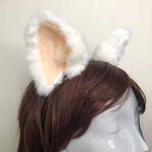 Cat ears Kitty Headwear White Furry Beige inside Animal Headband Costume Bow Bells