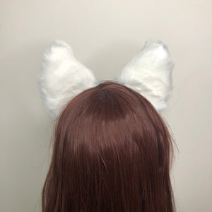 Big Cat ears Kitty Headwear White Furry Pink Soft Thick White Fur inside Animal Headband Costume