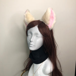 Big Cat Fox ears Kitty Cosplay Headwear Beige Furry Pink inside Animal Headband Costume