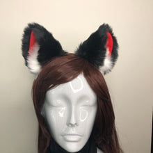 Load image into Gallery viewer, Big Cat Fox ears Kitty Cosplay Headwear Black Red Furry Soft Thick White Fur Inside Animal Headband Costume